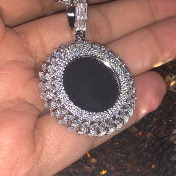 10k white gold vermeil, picture pendant, memorial charm, simulated diamonds, WOW - Picture 8 of 8